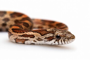 Obraz premium Corn snake coiled resting on white background closeup