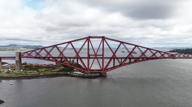 Forth bridge cantilever railway bridge in scotland aerial view