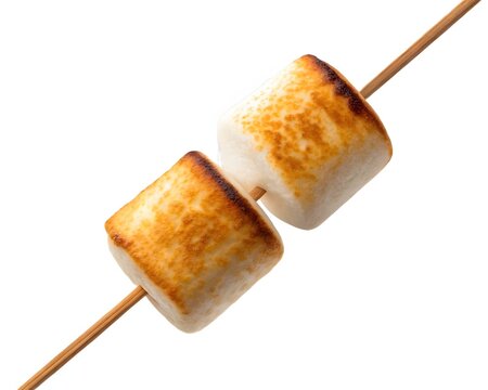 Two roasted marshmallows on a wooden stick illustration