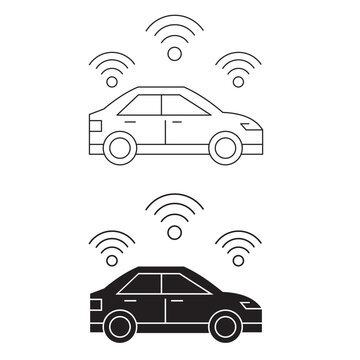 Smart car autonomous vehicle with wireless signal icon set