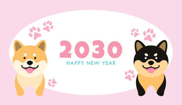 Year of the Dog card template with two cute shiba mascots.