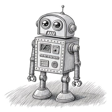 Steampunk robot standing on textured ground