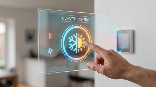 Hand Interacting with Futuristic Smart Home Climate Control Interface for Efficient Temperature Management