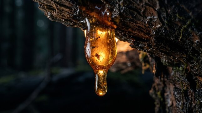 Translucent dripping amber resin. Waxy tactile texture background.
