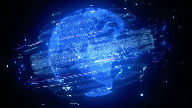 Futuristic Digital Earth with Global Data Network and Technology Particles