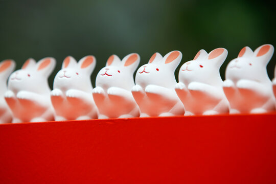 Rabbit Figurines at Okazaki Shrine in Kyoto, Japan