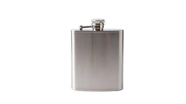 Stainless steel pocket flask isolated on white background, studio shot