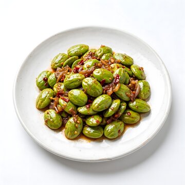 Freshly Cooked Petai Beans as Popular Indonesian Cuisine Served on a Minimalist White Plate
