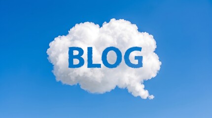 Fototapeta premium Blog text shaped inside fluffy white cloud on bright blue sky.