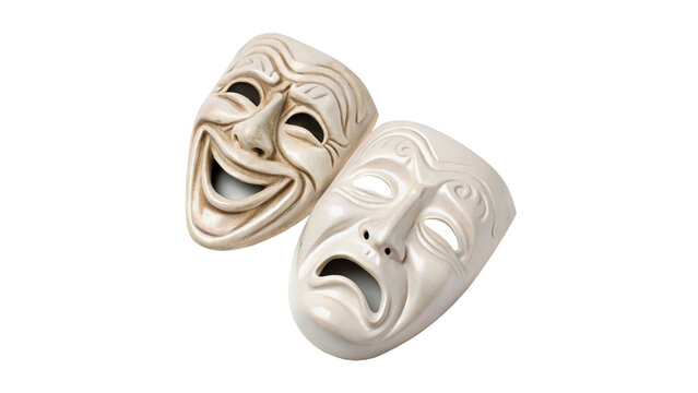 Two classic comedy and tragedy theater masks drama isolated on transparent background