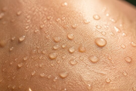 Bare skin covered with water droplets in closeup view