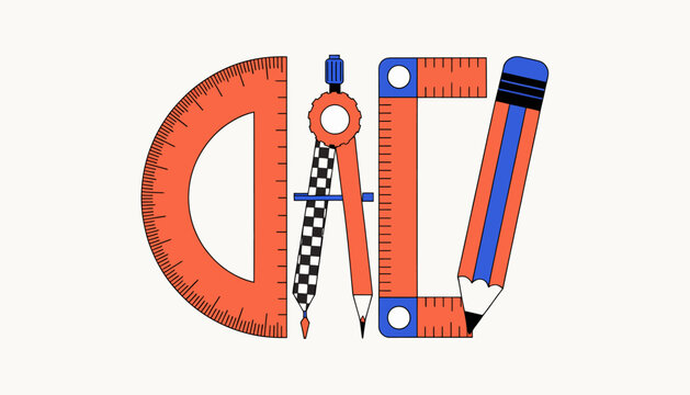 math, geometry, education concept with school supplies