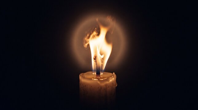Close Up Macro Shot of Candle Flame Flickering in the Dark