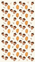 Autumn acorn and oak leaf seamless pattern hand drawn fall botanical background © Creative