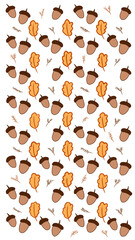 Autumn acorn and oak leaf pattern isolated on transparent background hand drawn fall botanical element © Creative