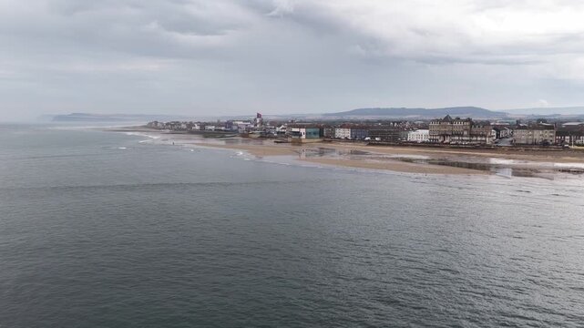 Aerial View of Redcar Beach and Seafront Boulevard in North Yorkshire