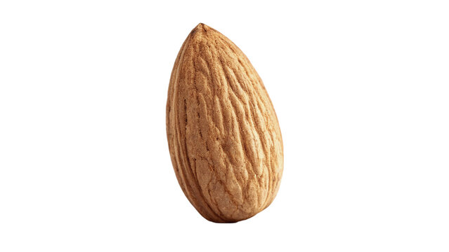Single whole raw almond nut isolated on black background macro view for healthy eating packaging