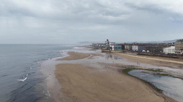 Aerial View of Redcar Beach and Seafront Boulevard in North Yorkshire