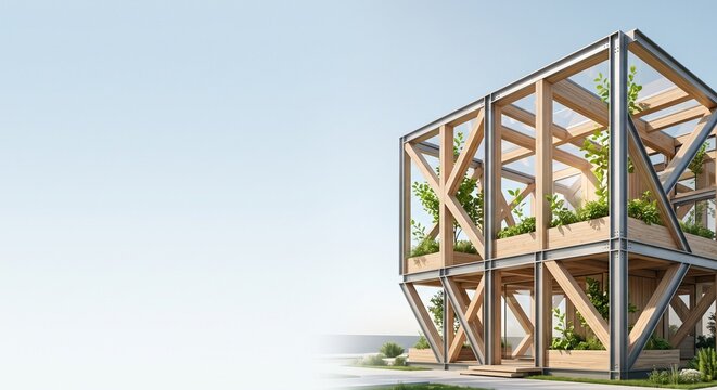 Sustainable Modular Architecture with Integrated Green Plants and Steel Timber Hybrid Structure
