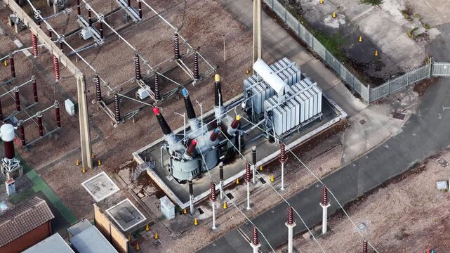 High voltage transformer station aerial view