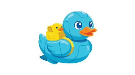 Fototapeta premium Blue Duck Carrying Yellow Duckling Illustration