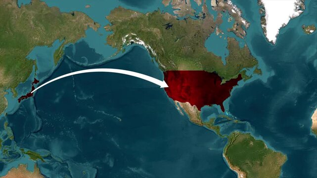 Japan to USA Flight Route Animation, Japan to America Travel Map, Pacific Air Route Animation, Japan USA Travel Path, International Flight Route, Asia to North America Map