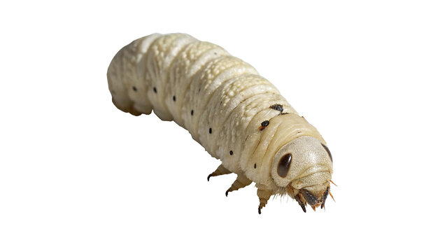 White worm grub insect larva macro shot isolated on dark background for fishing bait
