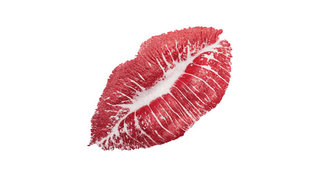 Red lipstick mark female lips kiss print isolated on black background for makeup designs