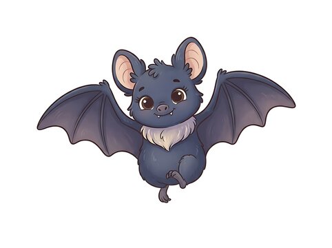 Cute cartoon bat illustration with wings spread open