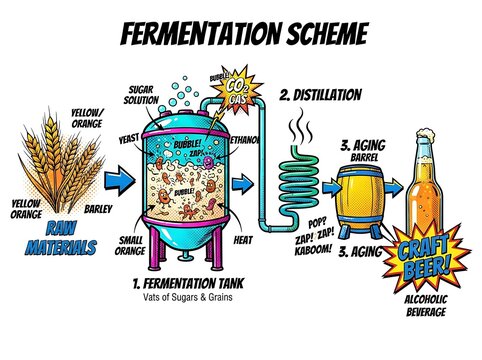 Fermentation process diagram for alcoholic beverage production