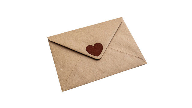 Vintage kraft paper envelope tied with string and heart isolated on black background