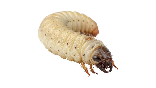 Close up macro shot of white insect pupa larva isolated on dark background