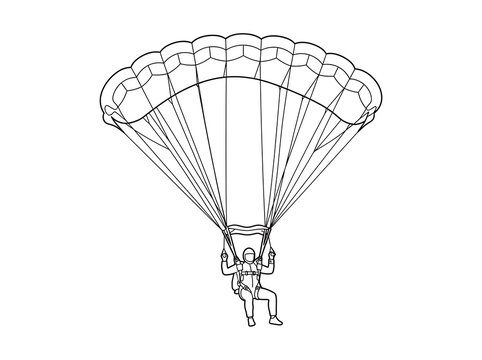 Parachutist descending with open canopy