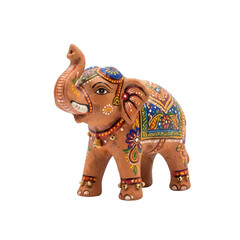 Fototapeta premium Traditional clay elephant figurine for festive decoration, isolated on pure transparent background