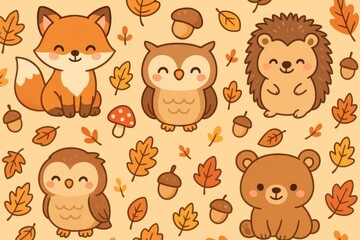 Obraz premium Cute woodland animals illustration
