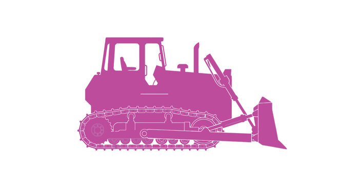 Pink silhouette of a bulldozer on a white background