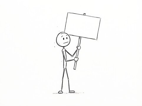 Stick figure holding blank protest sign expressing concern