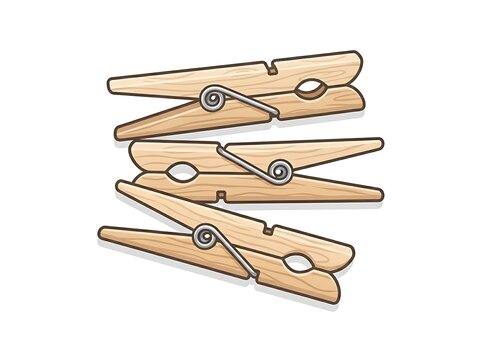 Wooden clothespin stack isolated white background simple design
