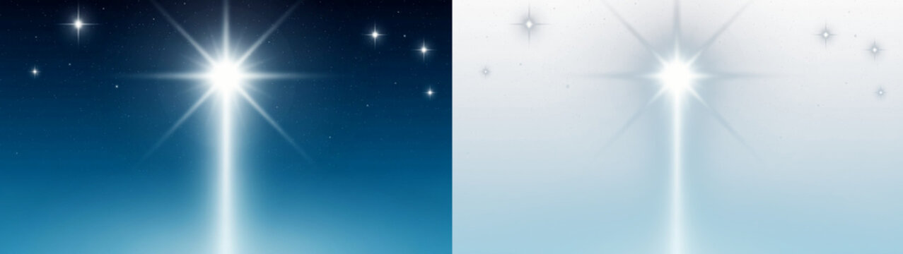 Bright glowing star shining in the night sky isolated on transparent background