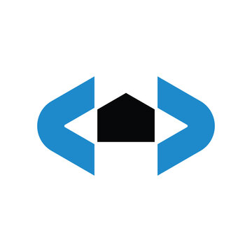 Coding Brackets Surrounding Simple House Symbol Logo