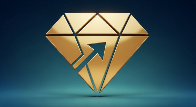 A golden diamond gemstone featuring an integrated growth arrow symbol representing luxury success wealth financial prosperity business investment achievement prestige and premium quality
