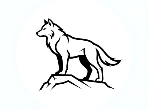 Stylized wolf standing on rock illustration