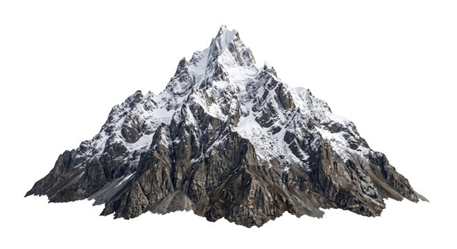 Majestic snow-capped mountain peak with rugged rocky slopes and clear sky