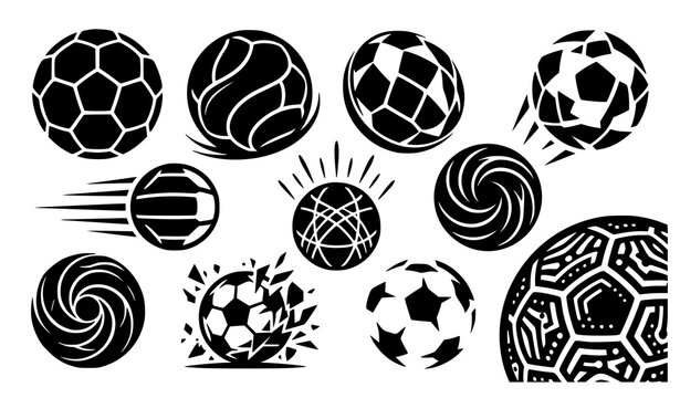 Bold Football Soccer Ball Silhouette Collection &ndash; Black Vector Sports Icons