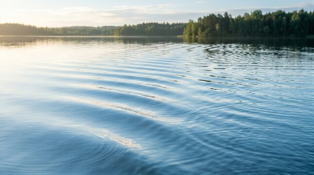 Calm lake surface with gentle ripples at shoreline