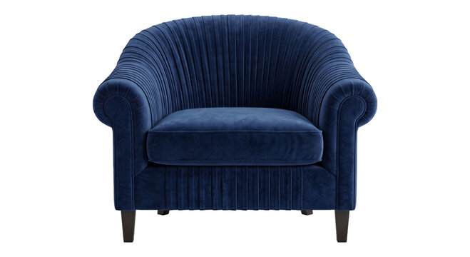 Elegant navy blue velvet armchair with channel tufting and plush cushioning