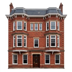 Fototapeta premium Elegant three-story red brick Victorian townhouse with bay windows and ornate details