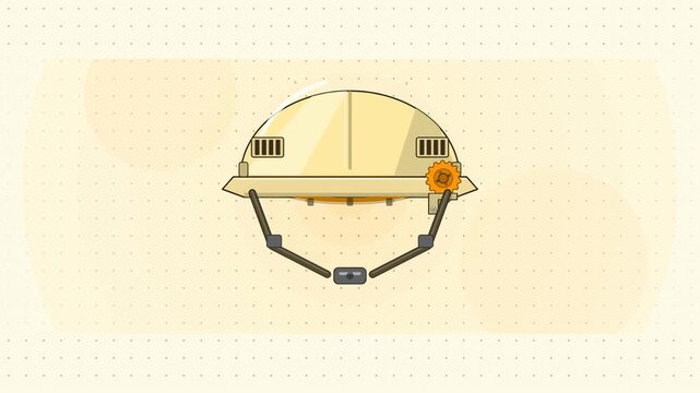 Abstract animated hard hat with its suspension harness drawn as yellow and gold lines and shapes on a bright, clean light background. Seamless looping 4K motion graphics video with free space for text