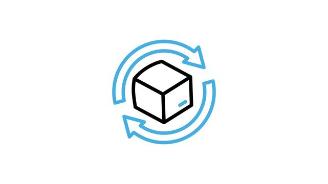 Animated package in process icon. Cardboard box with rotating arrow animation video for delivery, shipping, shipment, packing product, packaging. Motion graphics with alpha channel