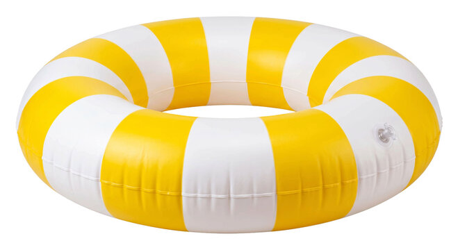 Bright yellow and white striped inflatable swimming ring for summer fun